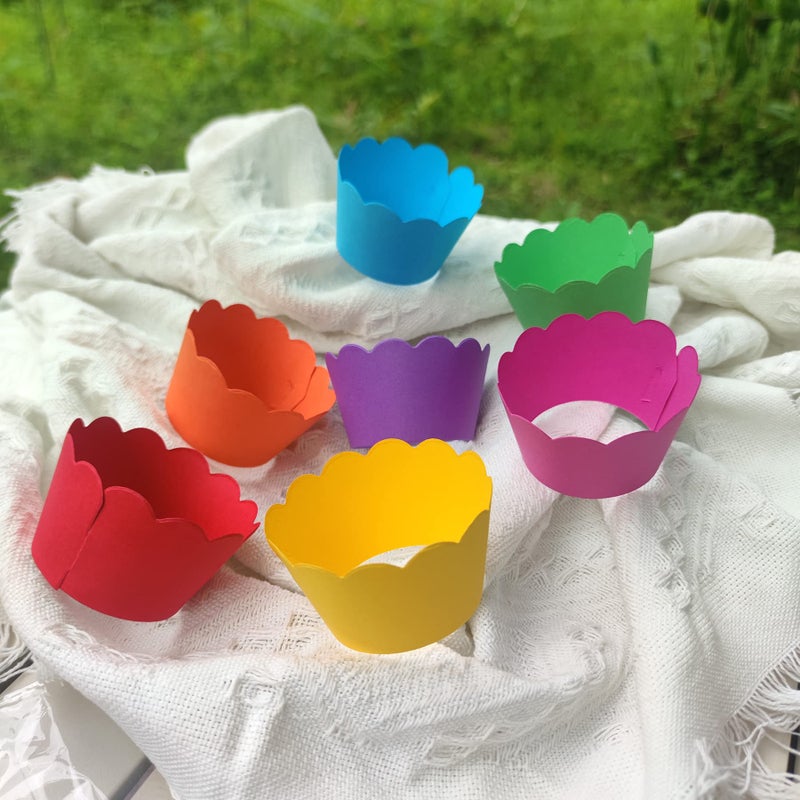 Mybbshower 36 Count- Solid Bright Colors Scalloped Cupcake Wrappers for Anniversary Birthday Party Table Decoration - Image 4